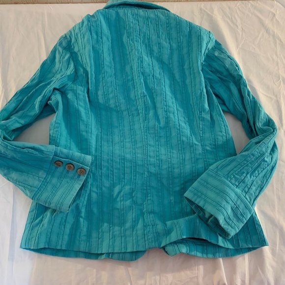 J. Jill Turquoise** Ridged 100% Cotton Blazer Size 12 - Picture 7 of 15